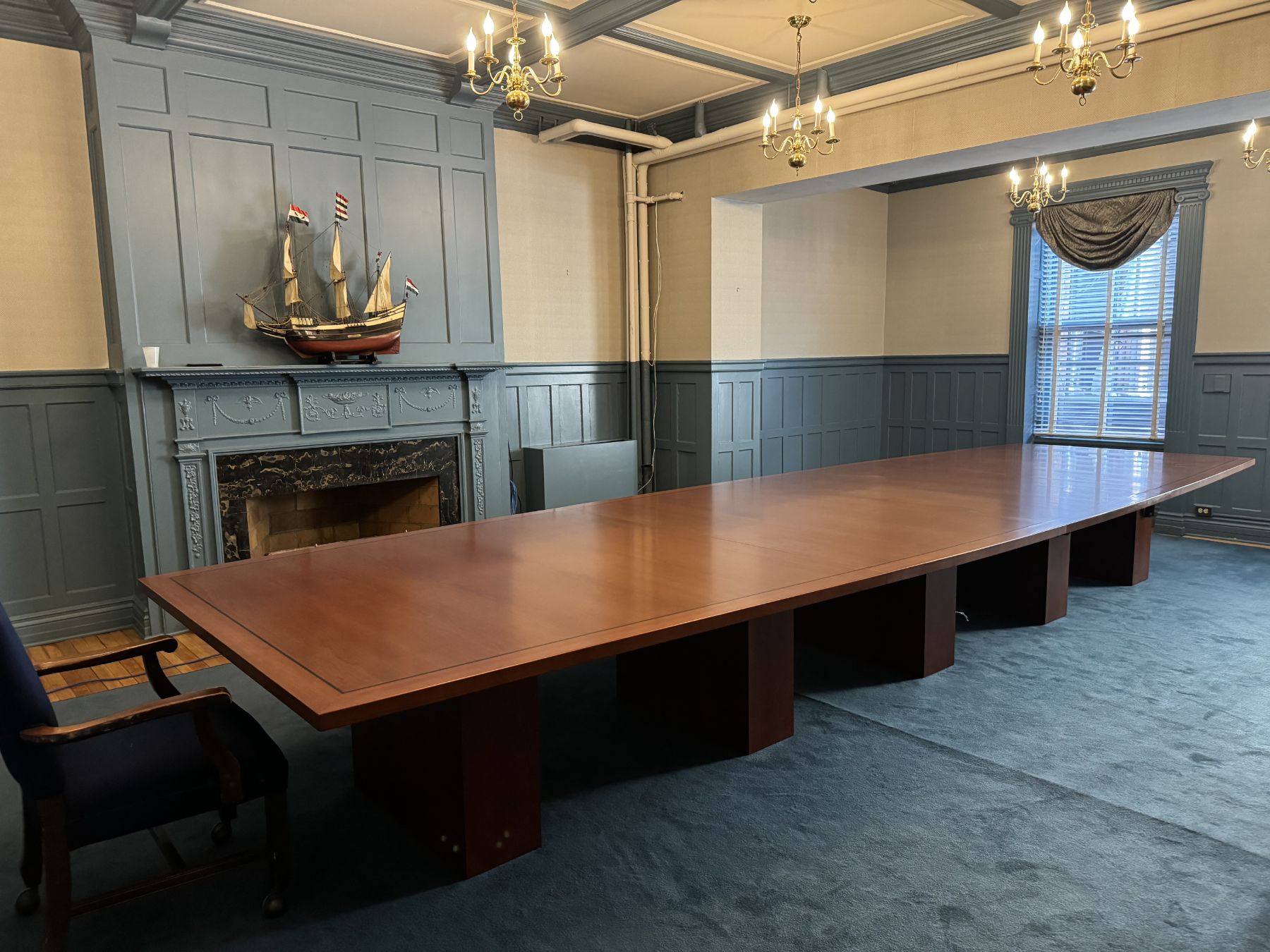 Office reception desk in stained wood
