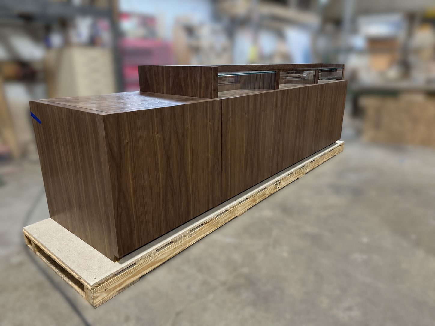 Walnut display casework in fabrication
